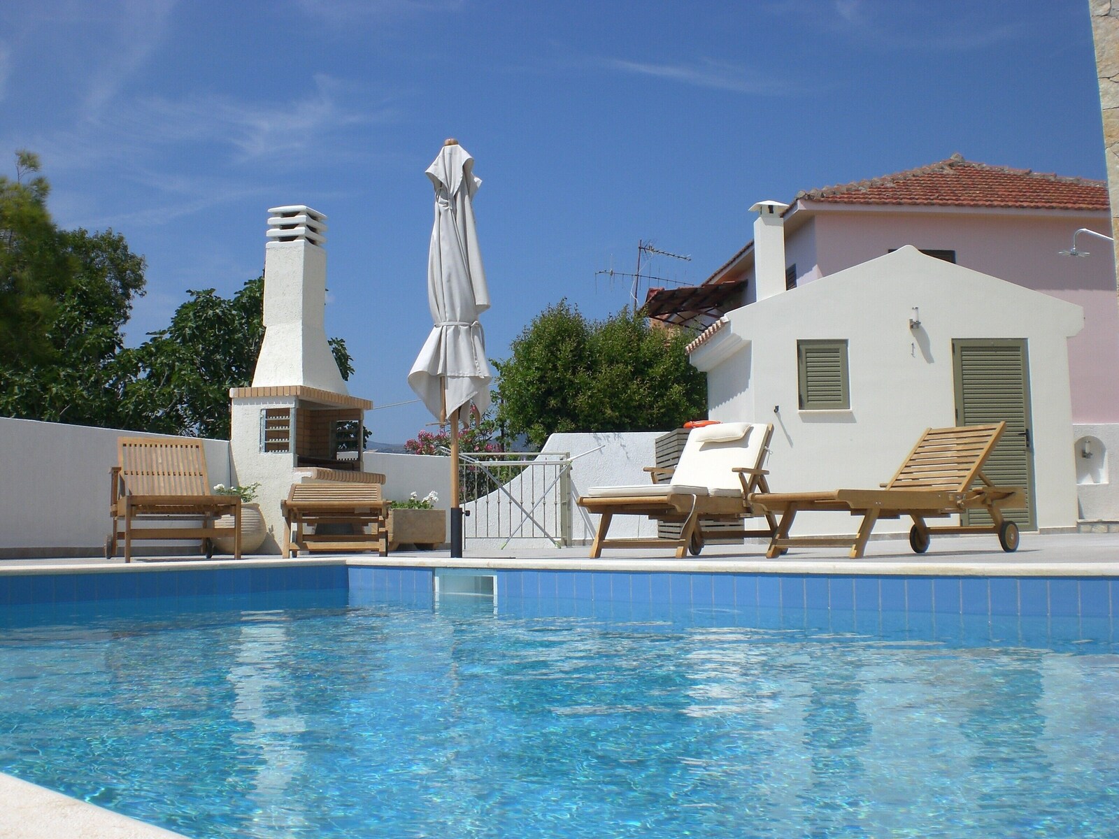 Private pool at Korianna House with sea view over the Ionian
